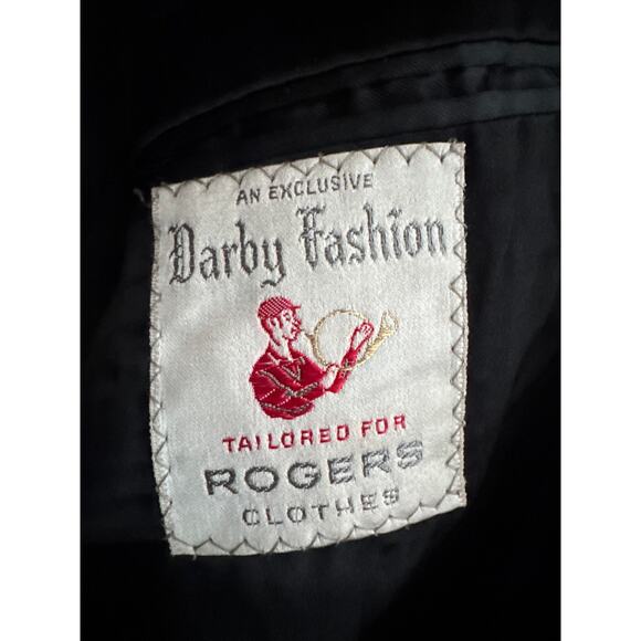 Vintage 1960's Darby Fashion for Rogers Black Wool Overcoat Velvet Collar large - Picture 10 of 14